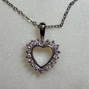 Y2K Vintage Silver Tone Necklace with Pink Heart Pendant